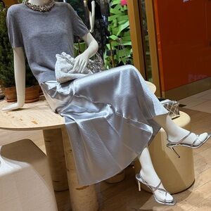 VINCE crinkled Satin Midi Skirt SILVER TORY BURCH Satin midi skirt SMALL